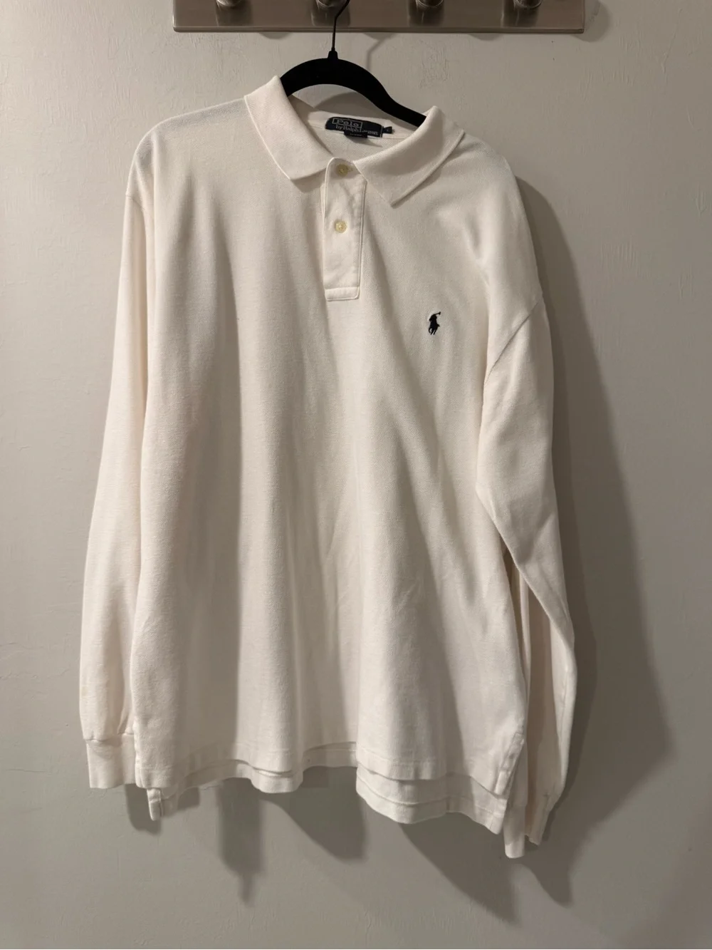 Ralph Lauren Long-Sleeve Polo Shirt - White with Navy Pony Preppy Luxe